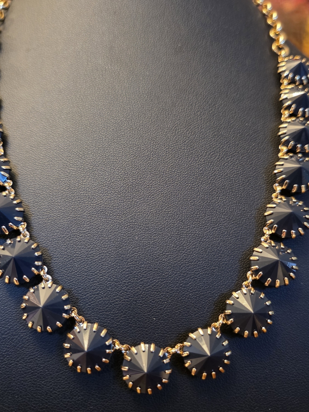 J Crew  Black Arcylic Beads With Gold Tone Prongs.  Statement Necklace